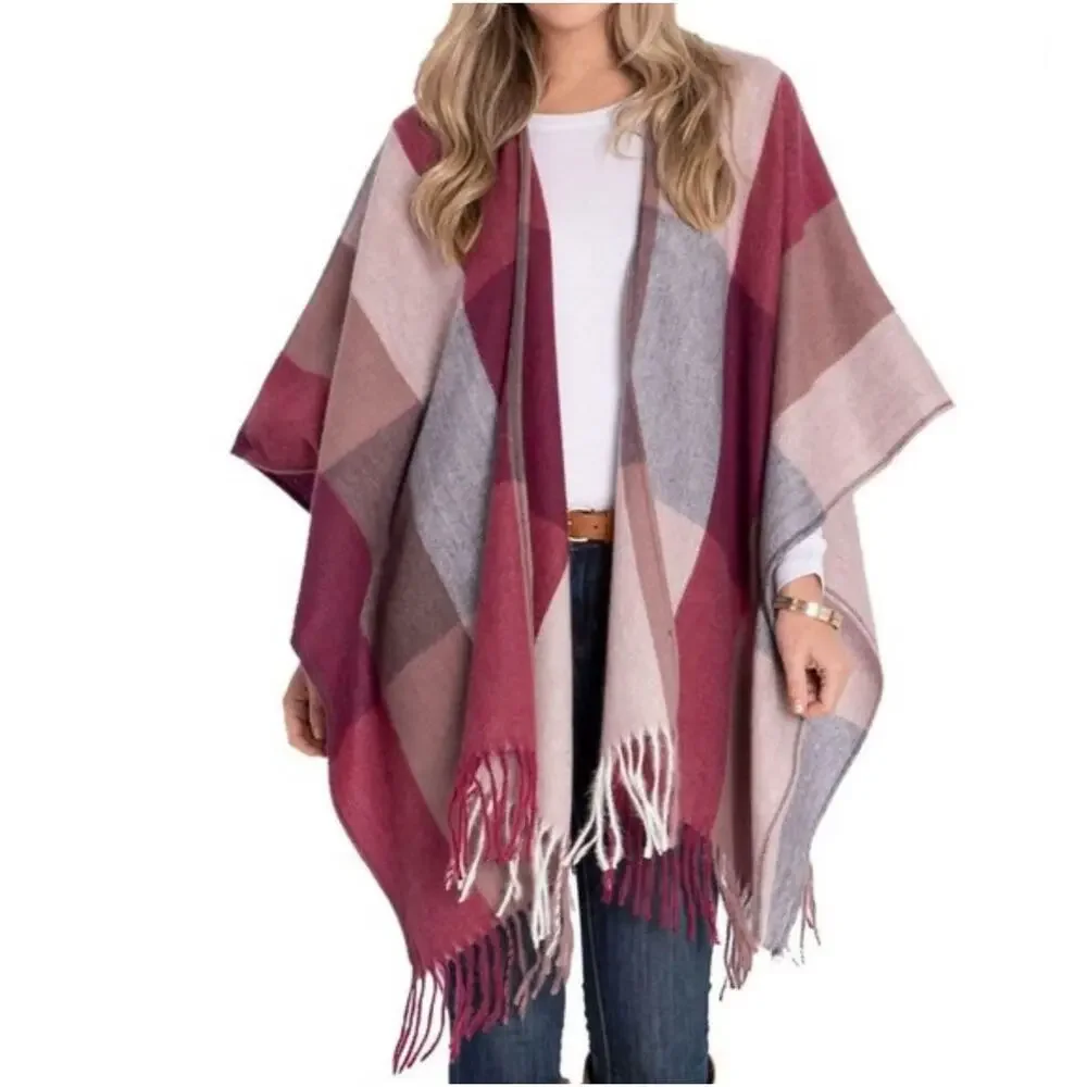 Woolrich Women's Daphine Plaid Cozy Blanket Wrap One Size Pink Gray Shawl Scarf